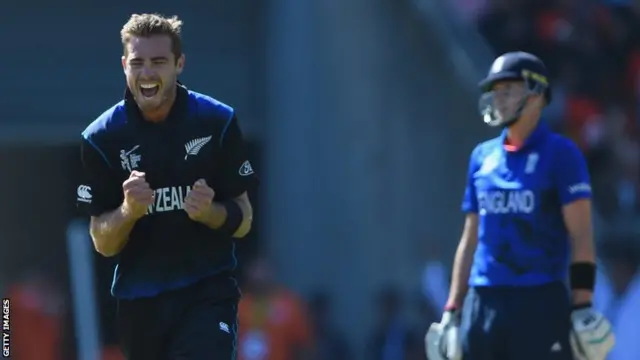 Tim Southee celebrates an England wicket