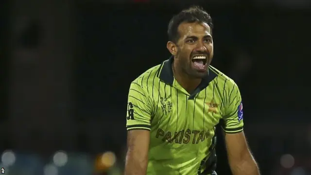 Pakistan bowler Wahab Riaz appeals to the umpire