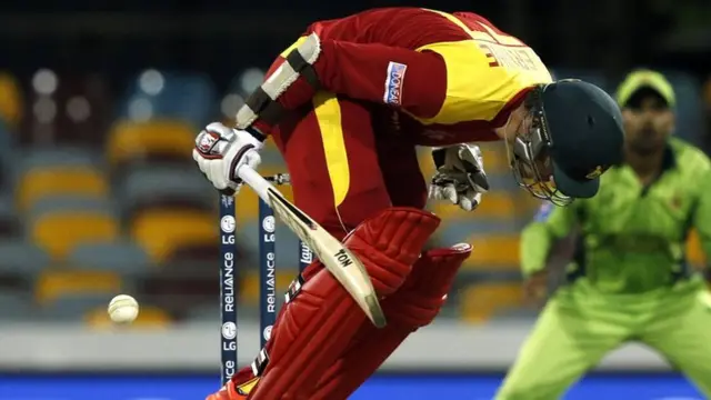 Zimbabwe batsman Craig Ervine takes a ball to the ribs