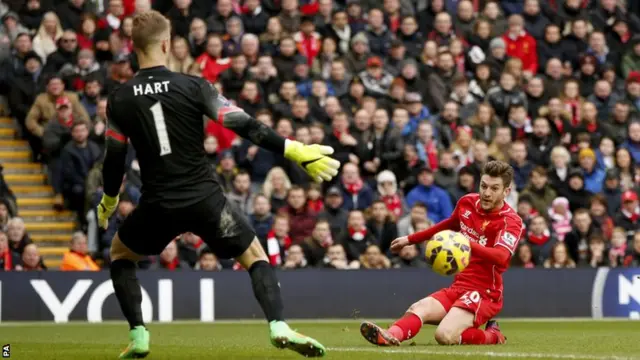 Adam Lallana misses for Liverpool