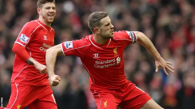 Jordan Henderson celebrates his Liverpool goal