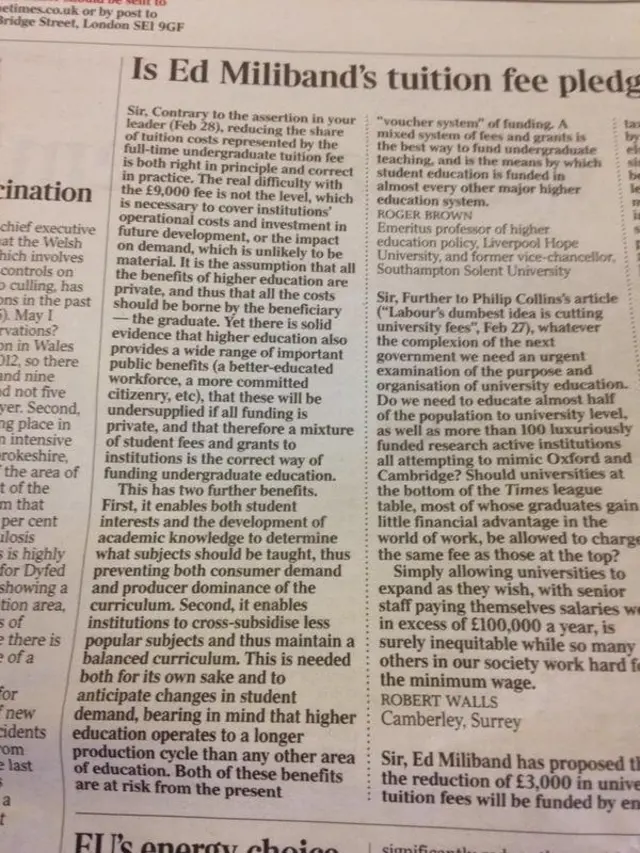 Letter to the Times on education funding