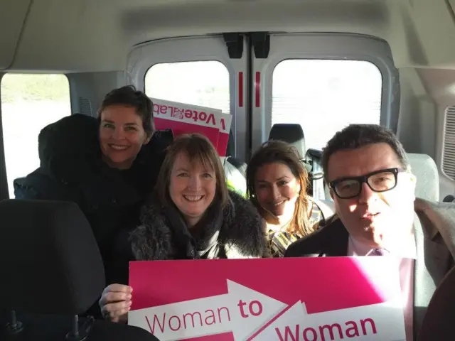 Harriet Harman and Tom Watson on Labour's pink bus