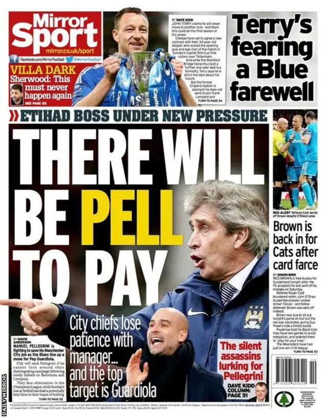 Tuesday's Daily Mirror back page