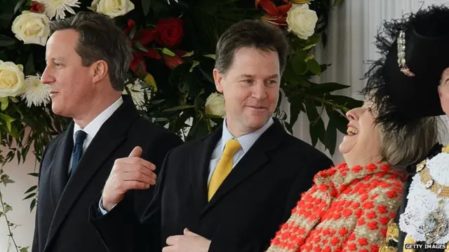 David Cameron, Nick Clegg and Theresa May