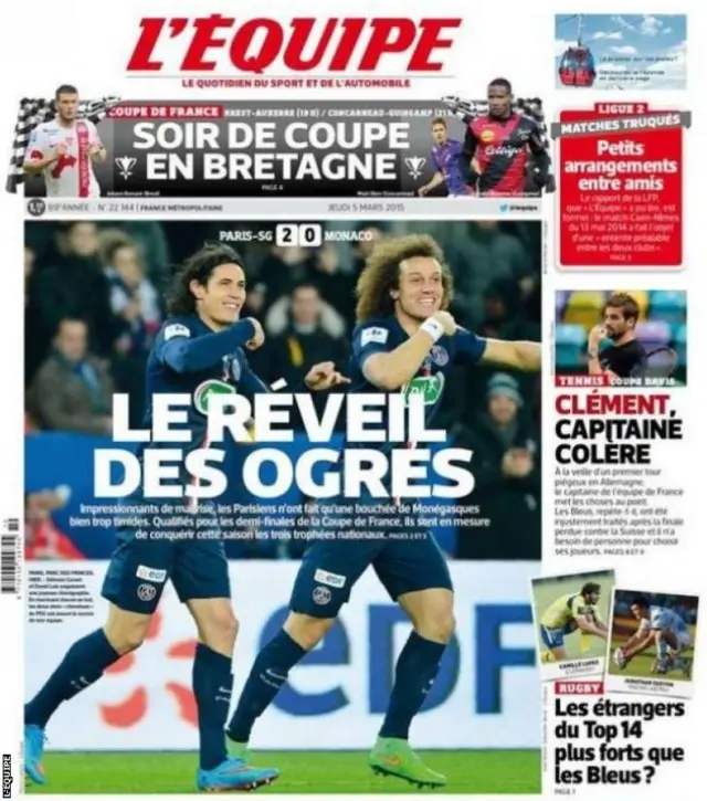 Thursday's L'Equipe back page