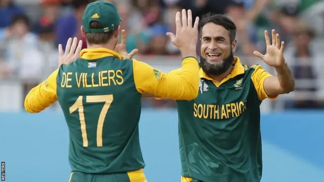 South Africa's AB de Villiers and Imran Tahir