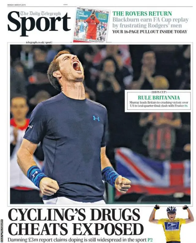 Monday's Telegraph Sport front page