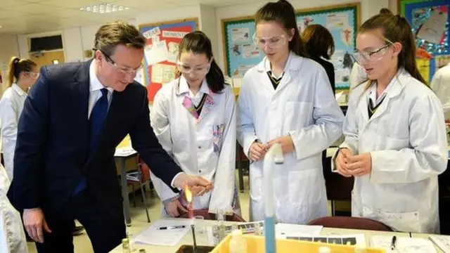 David Cameron with school pupils