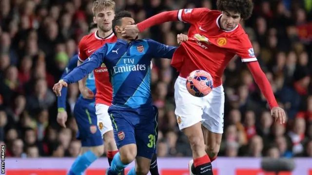 Marouane Fellaini hits Francis Coquelin in the nose with his trailing arm