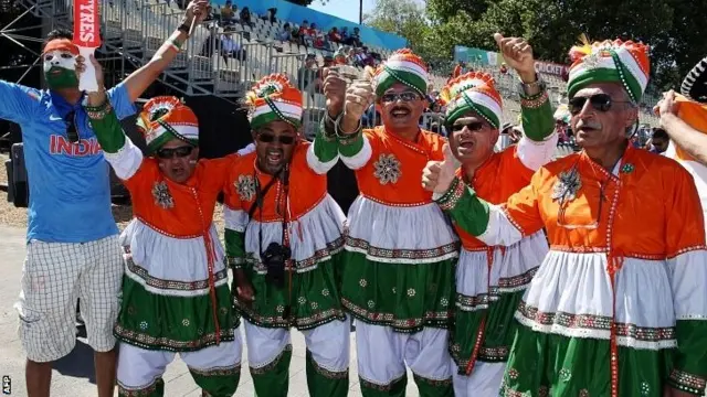 Indian fans pose during the Pool B Cricket World Cup match