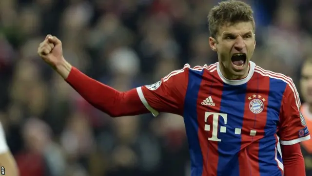 Thomas Muller celebrates for Bayern Munich