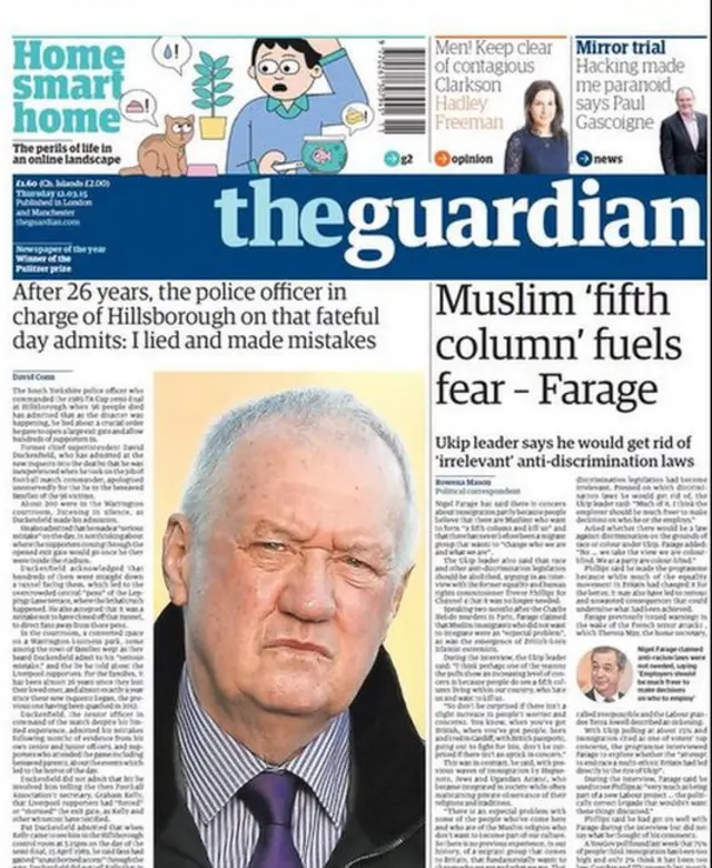 Guardian front page