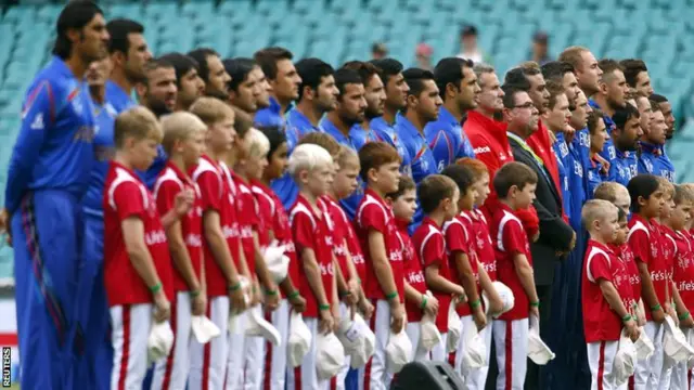 Afghanistan and England sing their national anthems