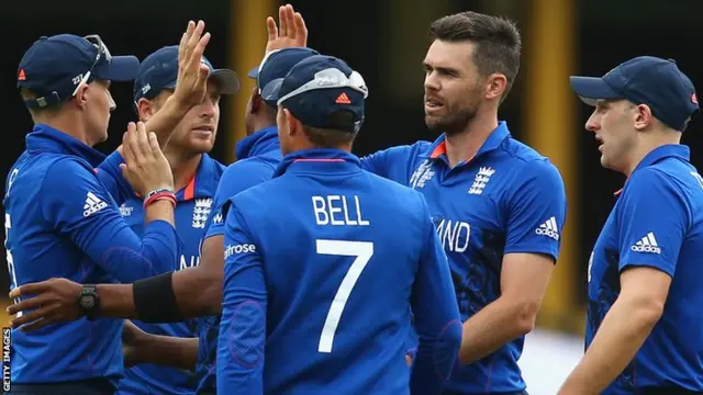 James Anderson celebrates his first wicket