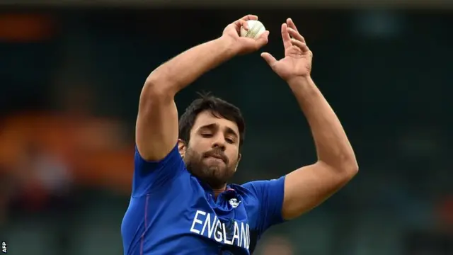 Ravi Bopara bowls for England