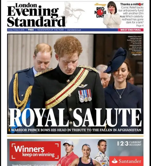 Evening Standard front page