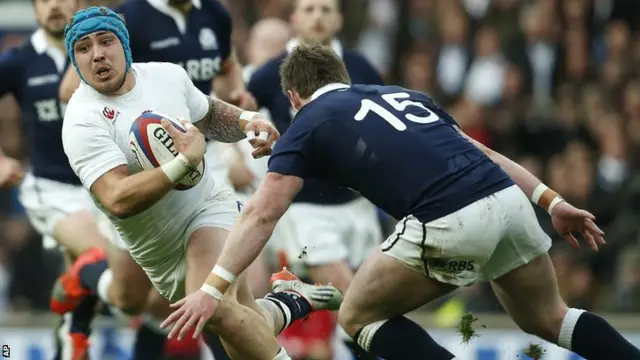 Stuart Hogg tackles Jack Nowell