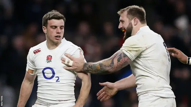 Joe Marler (right) congratulates George Ford