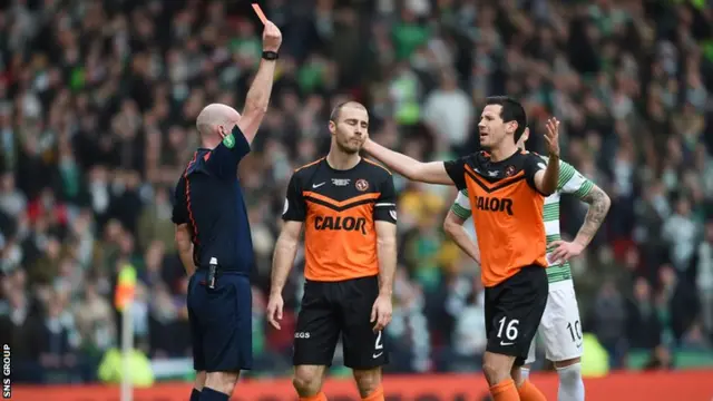 Sean Dillon is sent off by referee Bobby Madden