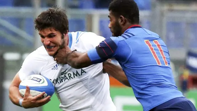 France's Nakaitaci tackles Venditti of Italy