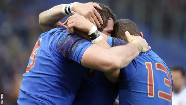 Yoann Maestri celebrates his opening try for France