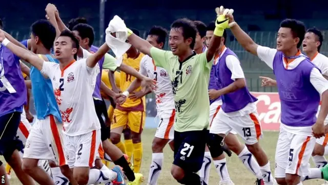 Bhutan celebrate their win over Sri Lanka