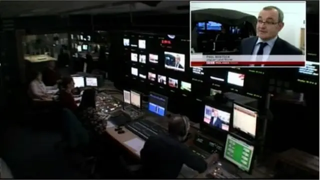 Screengrab of the Midlands Today live stream showing the production gallery as the programme airs