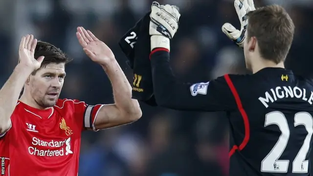 Steven Gerrard and SimonMignolet