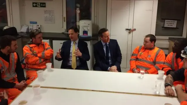 Nick Clegg and David Cameron meet Crossrail workers