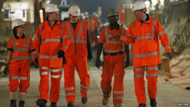 Nick Clegg and David Cameron with Crossrail workers