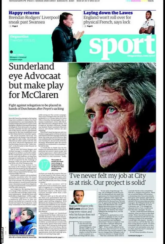 Tuesday's Guardian back page