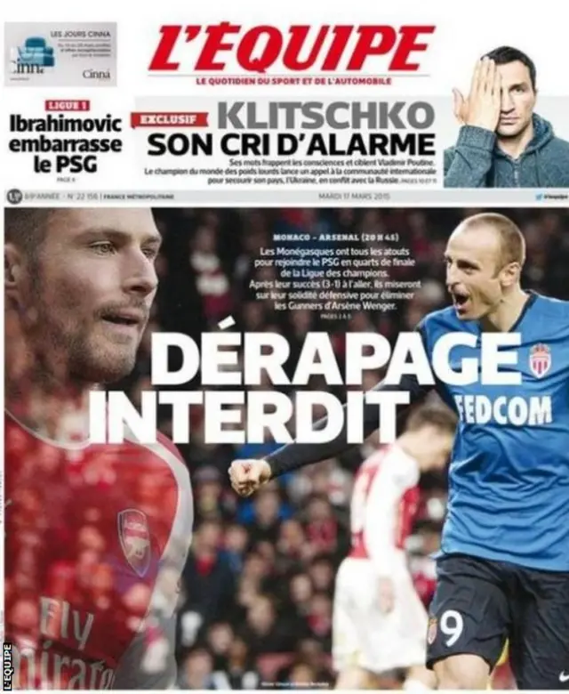 Tuesday's L'Equipe front page