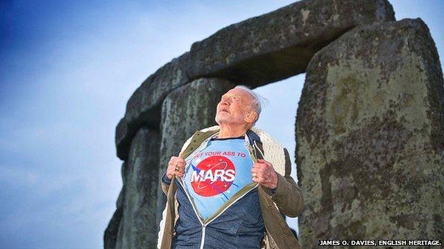 Buzz Aldrin at Stonehenge, Wiltshire