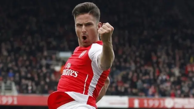 Giroud celebrates scoring against West Ham at the weekend