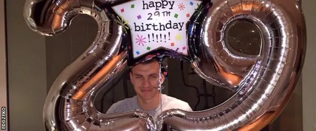 Edin Dzeko with borthday balloons