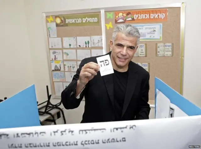 Yesh Atid leader Yair Lapid poses for a photo as he casts his ballot for the parliamentary election at a polling station in Tel Aviv March 17, 2015