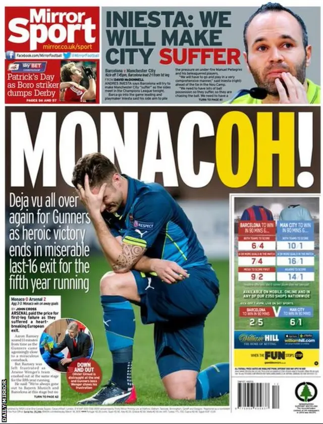 Wednesday's Daily Mirror back page