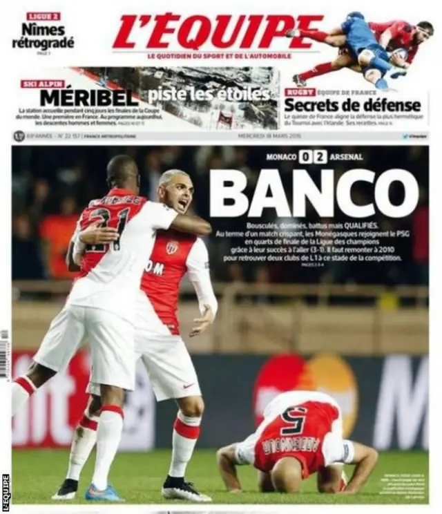 Wednesday's L'Equipe back page