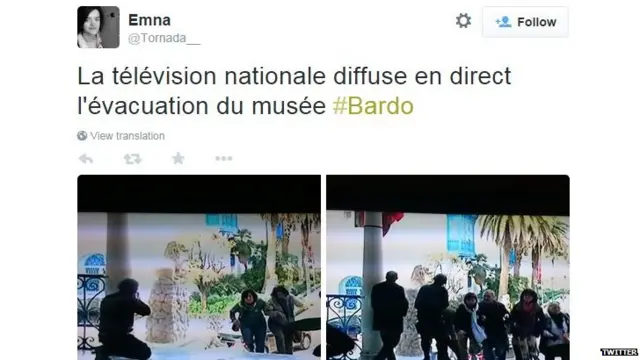 Twitter image showing evacuation of Bardo Museum in Tunis - March 18, 2015