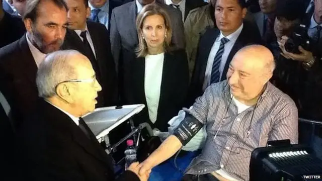 Tunisian president Beji Caid Essebsi meeting survivor of the Bardo Museum attack - March 18, 2015