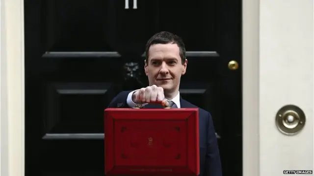 Chancellor George Osborne with the Budget