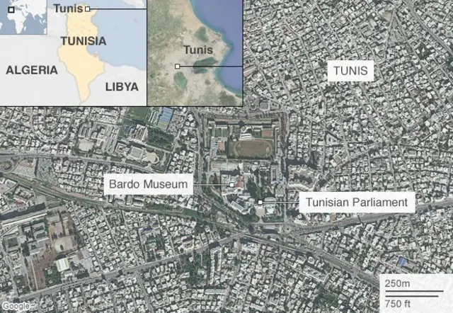 Map of Tunis and Bardo Museum - March 18 2015