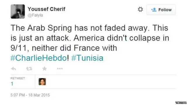 Tweet by Youssef Cherif, Tunisian blogger - March 18, 2015