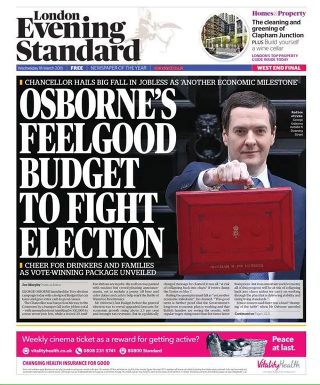 Evening Standard front page