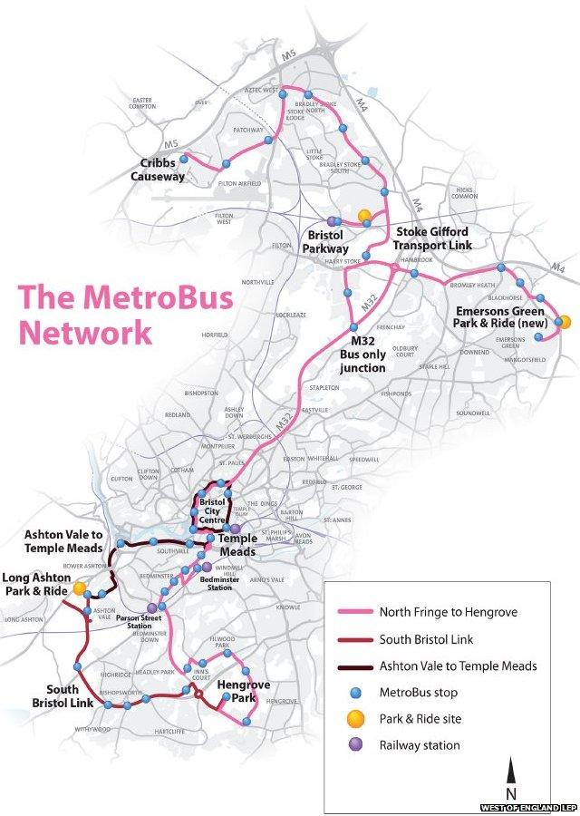 The proposed MetroBus route around Bristol