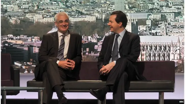 Alistair Darling and George Osborne appearing on The Andrew Marr Show in 2009