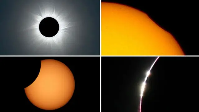 Composite image of solar eclipses