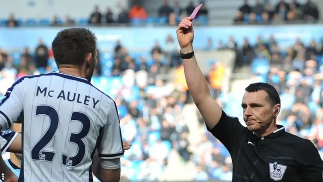 Gareth McAuley sent off for West Brom