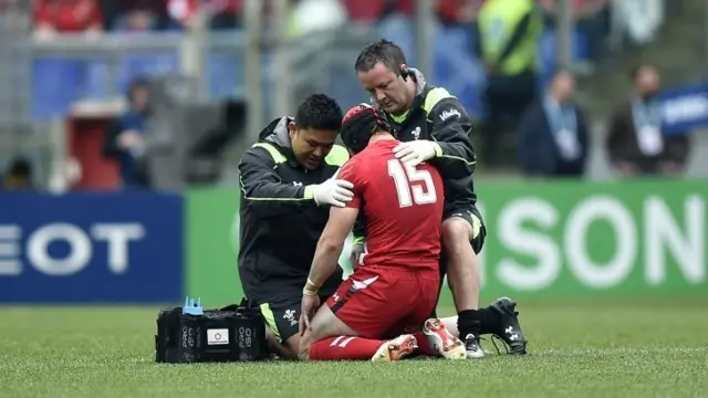 Leigh Halfpenny receives treatment